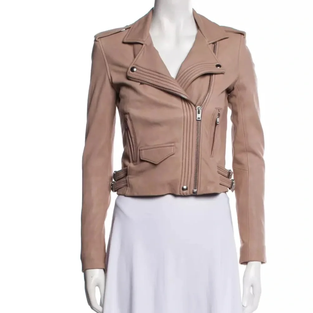 IRO DUSTY PINK MOTORCYCLE LEATHER JACKET-SIZE 40-UNWORN- RETAIL $1250.